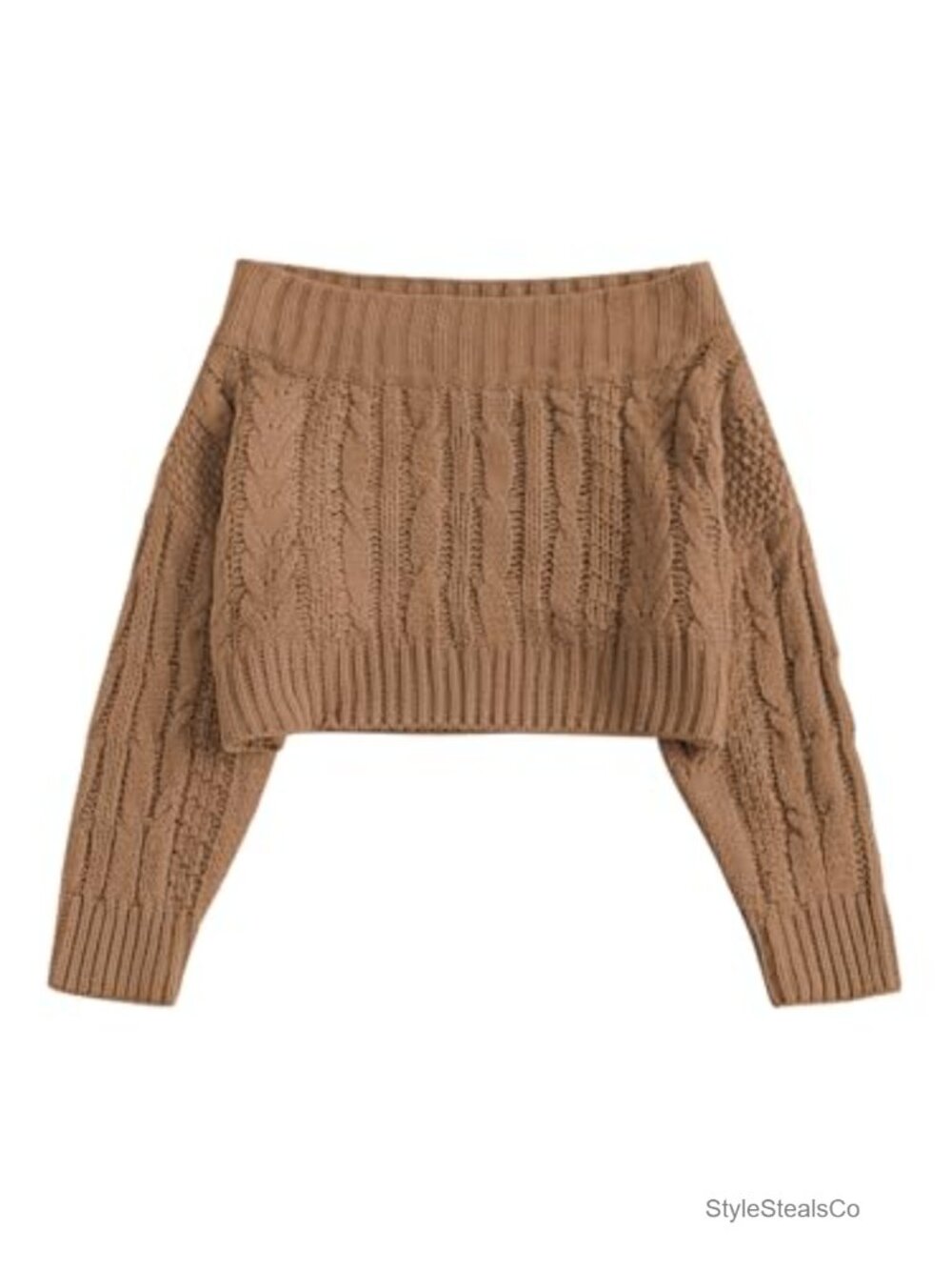 Off Shoulder Sweatshirt Batwing Ribbed Knit Crop Sweater